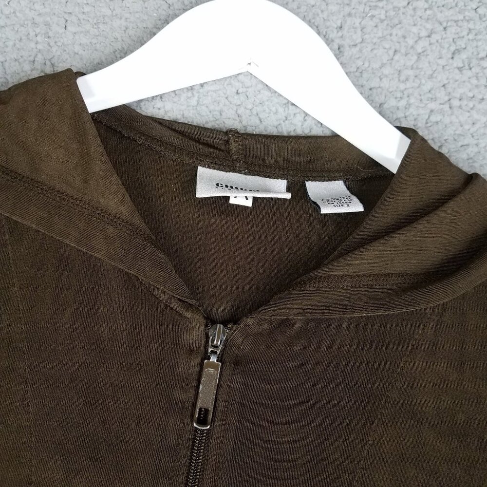 Chico's Travelers Hooded Vest Women's 2/ Large Slinky Full Zip Travel Brown - Picture 3 of 11